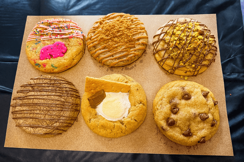 A box of six gourmet stuffed cookies from Gooey Goodies